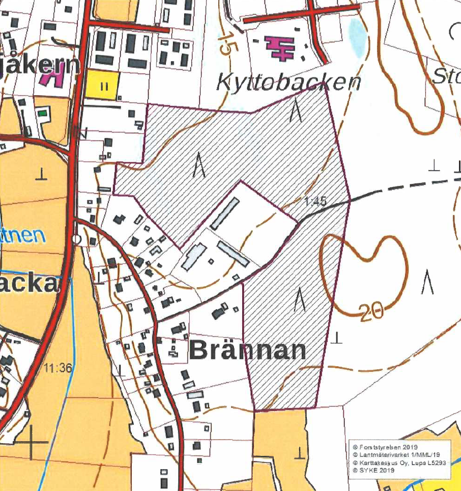 Grundkarta med skogsområdet utmärkt