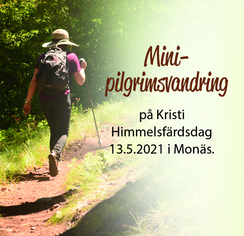 Minipilgrimsvandring på Kristi Himmelsfärdsdag En människa som vandrar med en stav i solen.
